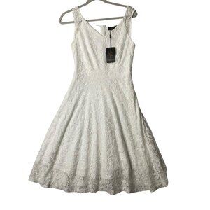 NWT Dressystar Women Size Small Wedding White Lace V-Neck Lined Midi Dress